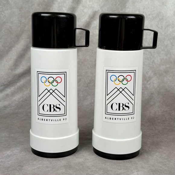 Vintage Other - Vintage CBS Sports Albertville 1992 Winter Olympics Thermos Set of 2 White Black